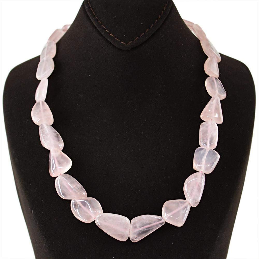 gemsmore:Single Strand Pink Rose Quartz Necklace Natural Untreated Beads