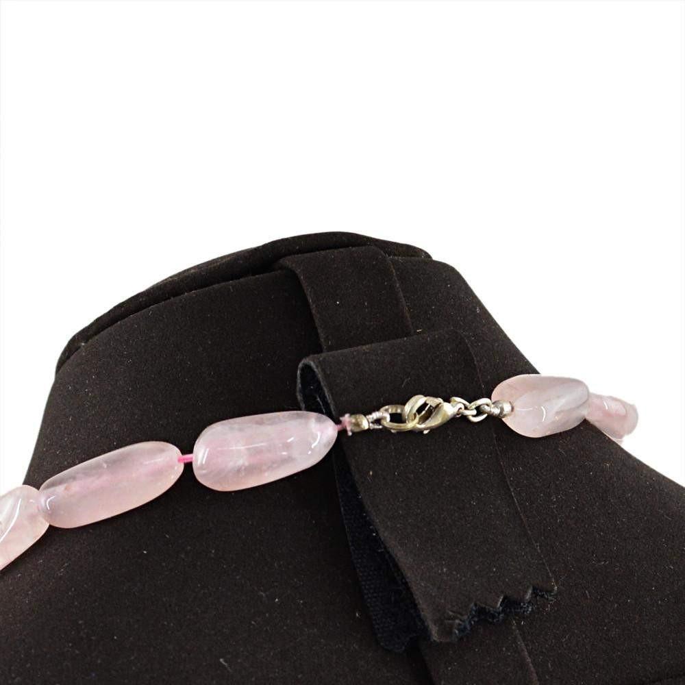 gemsmore:Single Strand Pink Rose Quartz Necklace Natural Untreated Beads