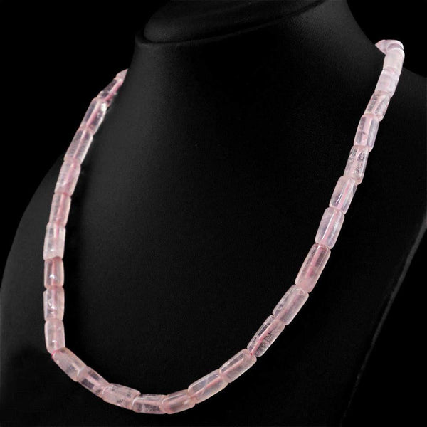 gemsmore:Single Strand Pink Rose Quartz Necklace Natural Untreated Beads