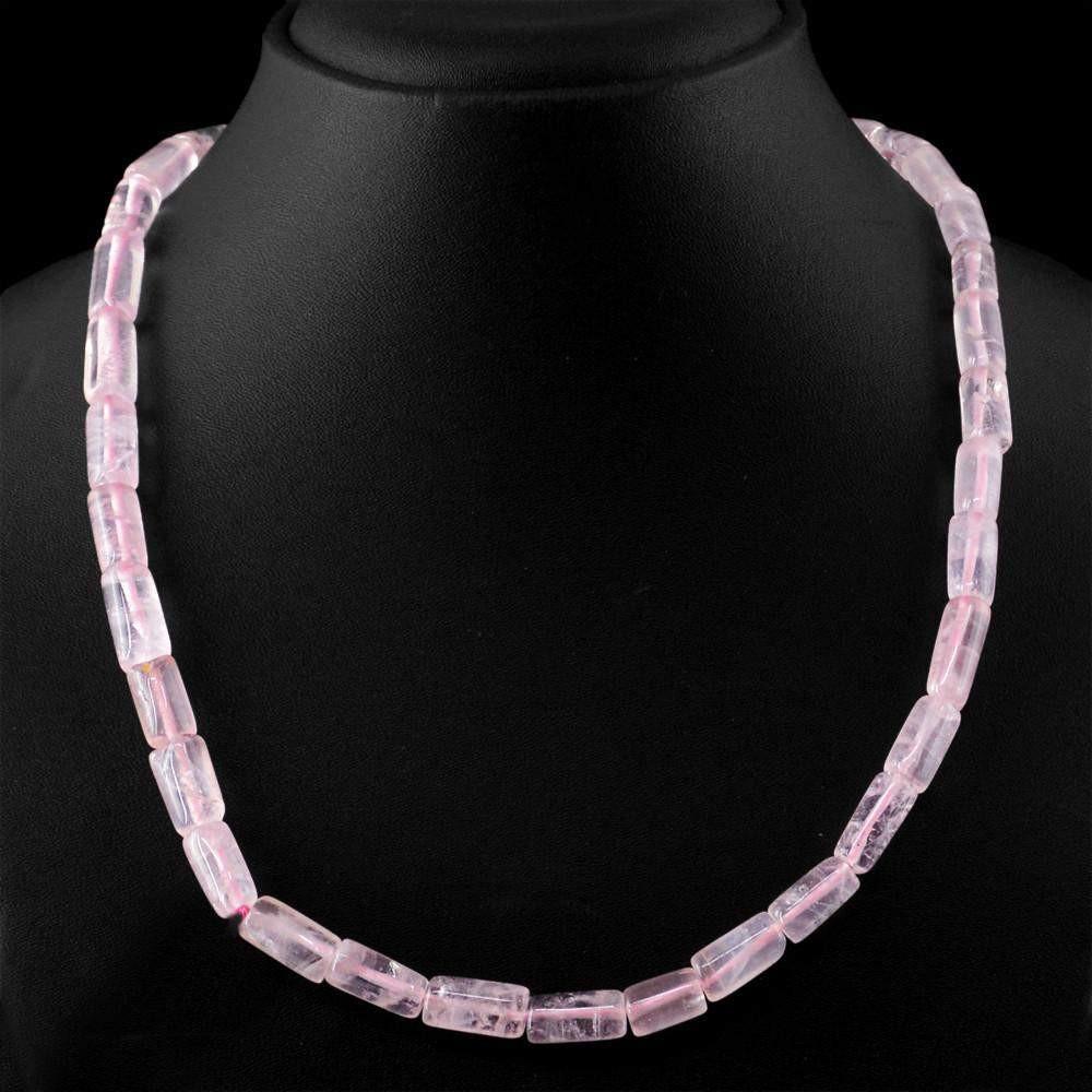 gemsmore:Single Strand Pink Rose Quartz Necklace Natural Untreated Beads