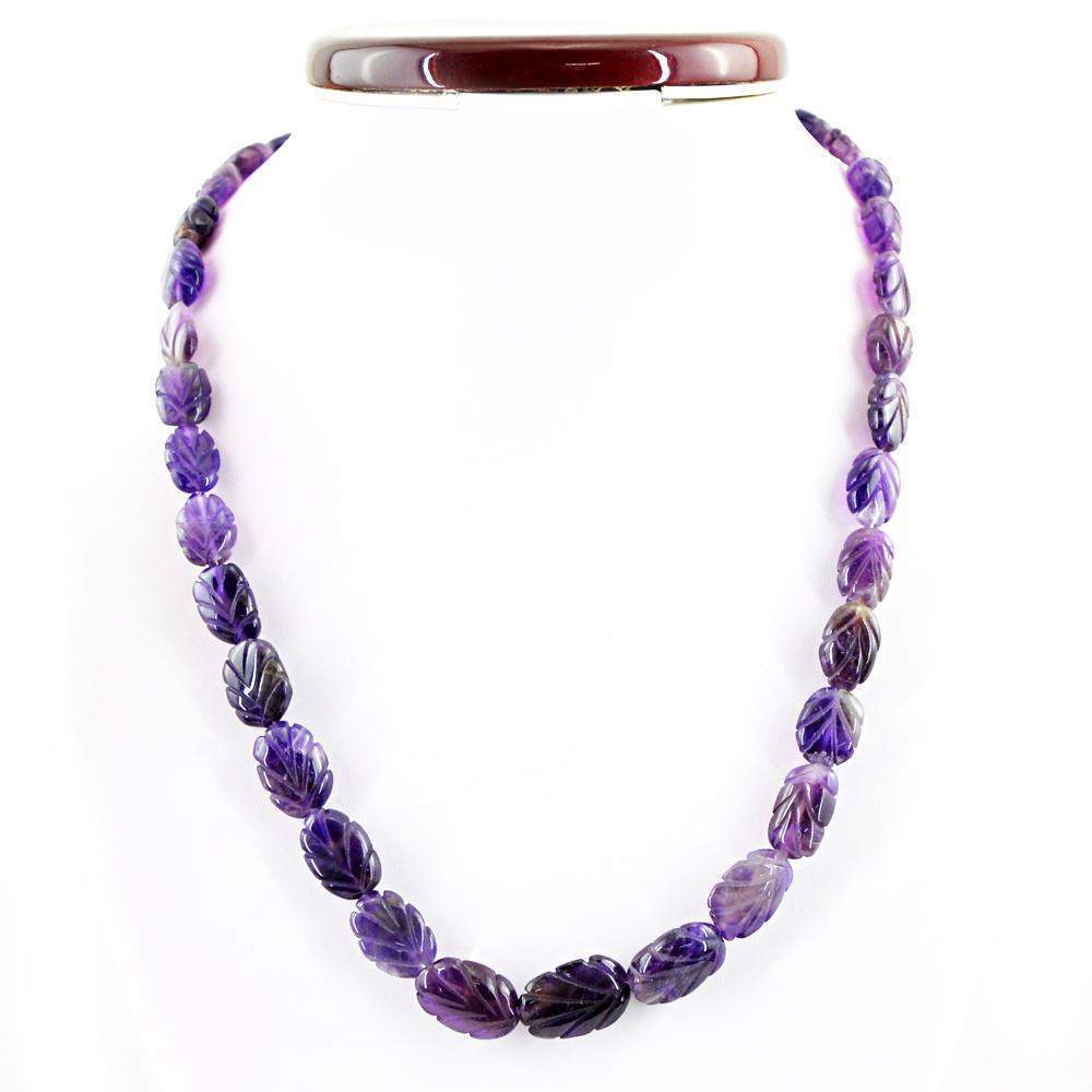 gemsmore:Single Strand Purple Amethyst Necklace Natural Carved Beads
