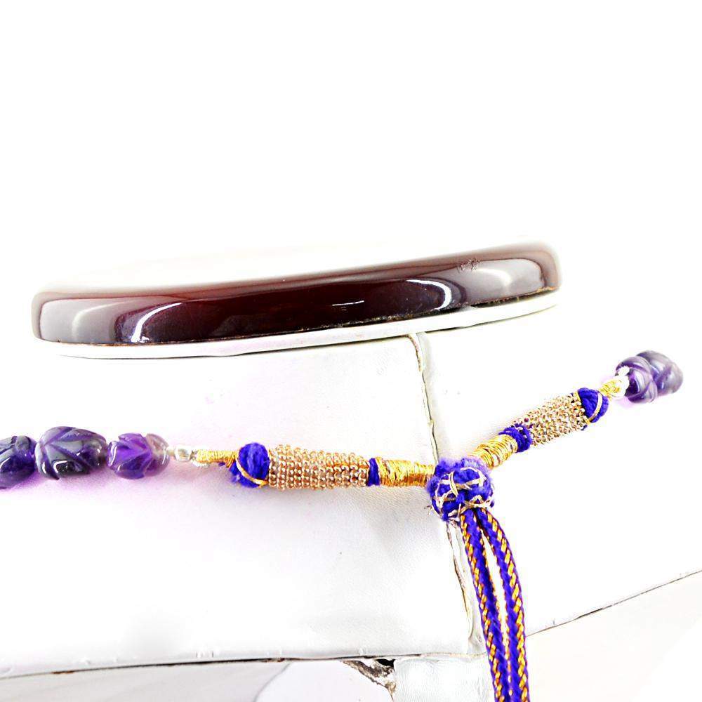 gemsmore:Single Strand Purple Amethyst Necklace Natural Carved Beads