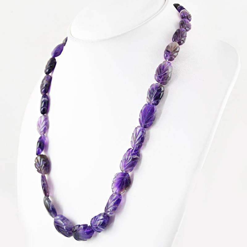 gemsmore:Single Strand Purple Amethyst Necklace Natural Untreated Carved Beads