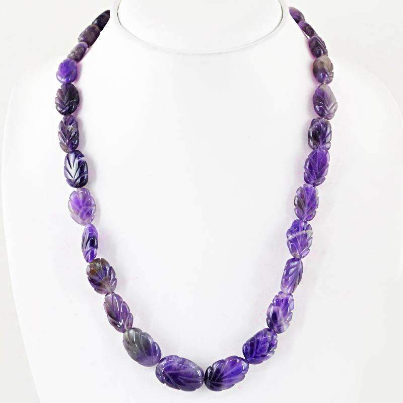 gemsmore:Single Strand Purple Amethyst Necklace Natural Untreated Carved Beads