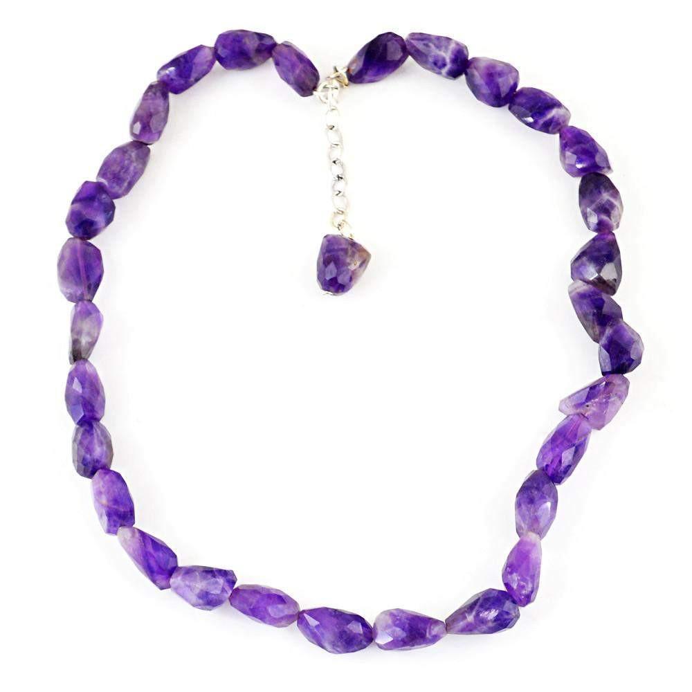 gemsmore:Single Strand Purple Amethyst Necklace Natural Untreated Faceted Beads