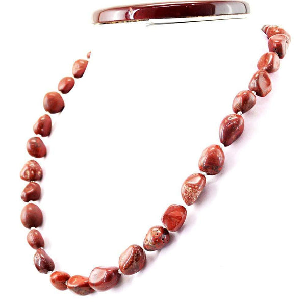 gemsmore:Single Strand Red Jasper Necklace Natural Untreated Beads