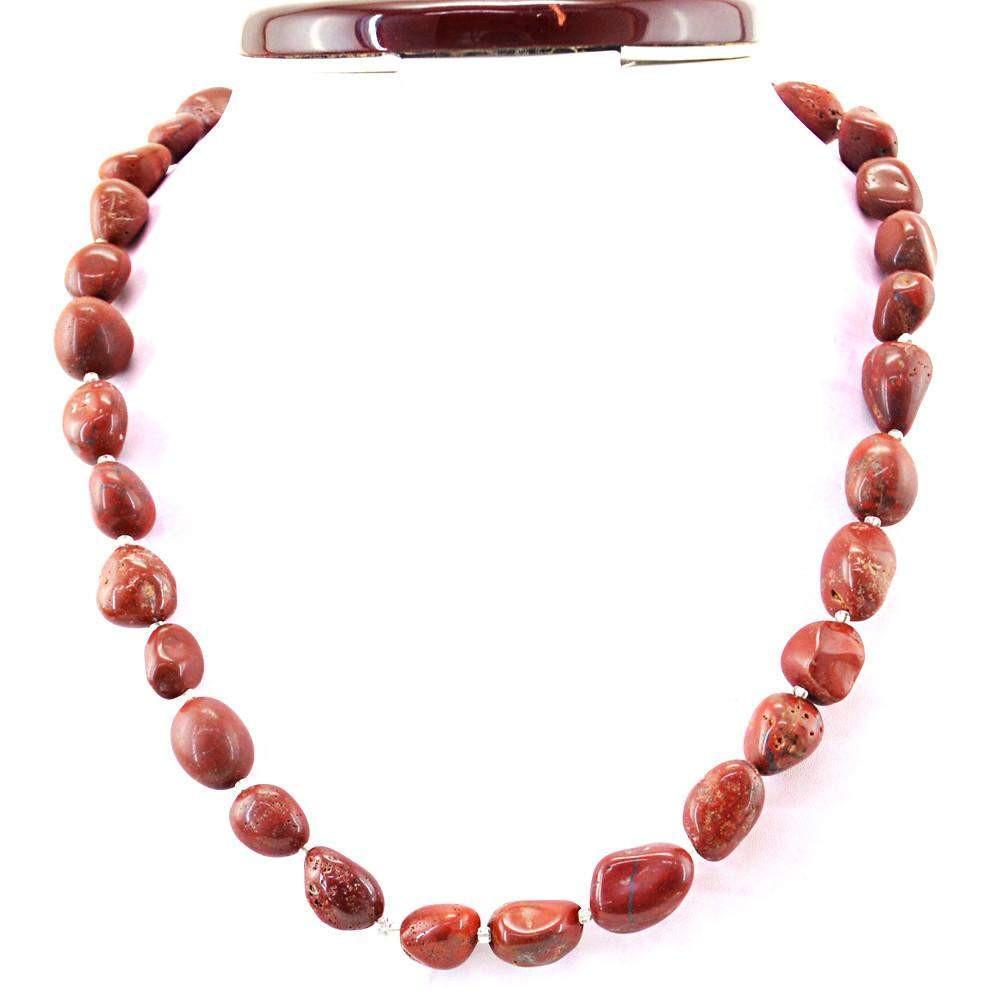 gemsmore:Single Strand Red Jasper Necklace Natural Untreated Beads