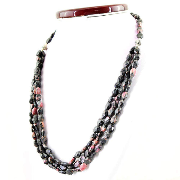 gemsmore:Single Strand Rhodonite Necklace Natural Untreated Faceted Beads