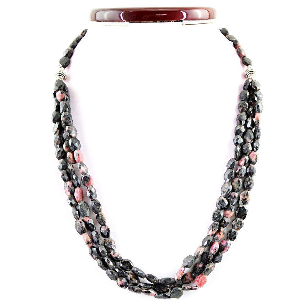 gemsmore:Single Strand Rhodonite Necklace Natural Untreated Faceted Beads