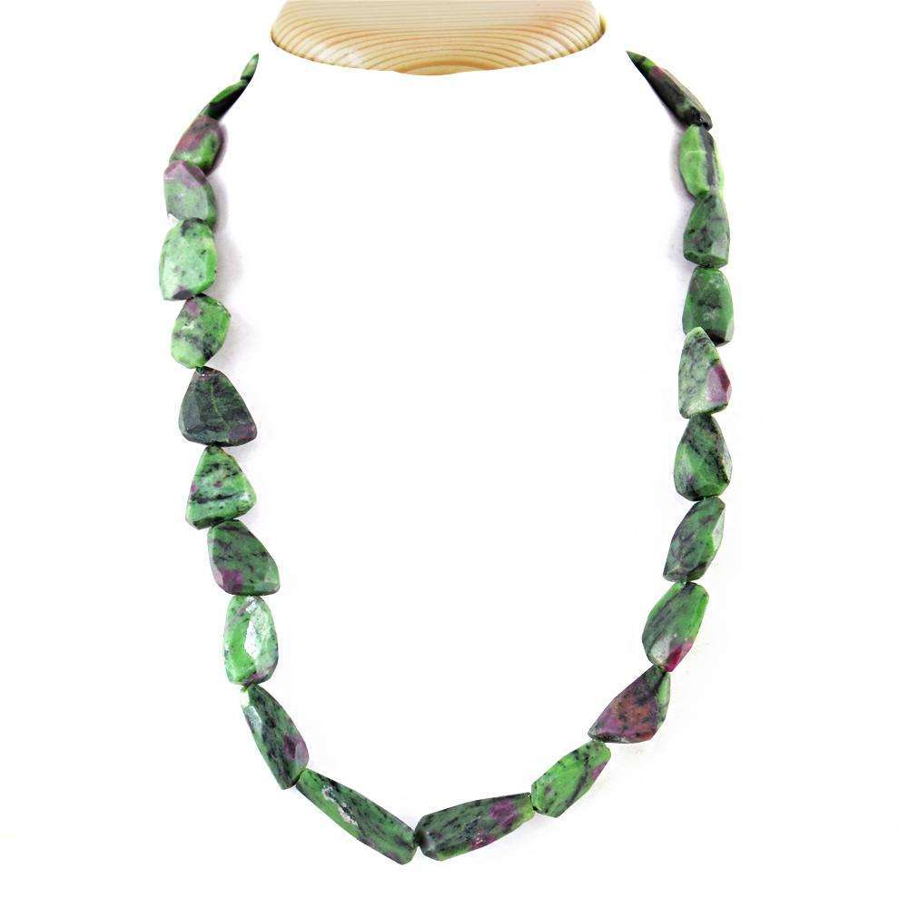 gemsmore:Single Strand Ruby Ziosite Necklace Natural Faceted Beads
