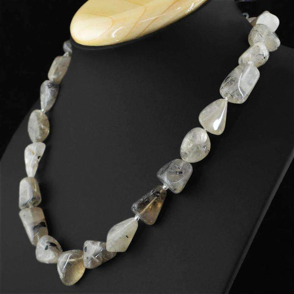 gemsmore:Single Strand Rutile Quartz Necklace Natural Untreated Beads