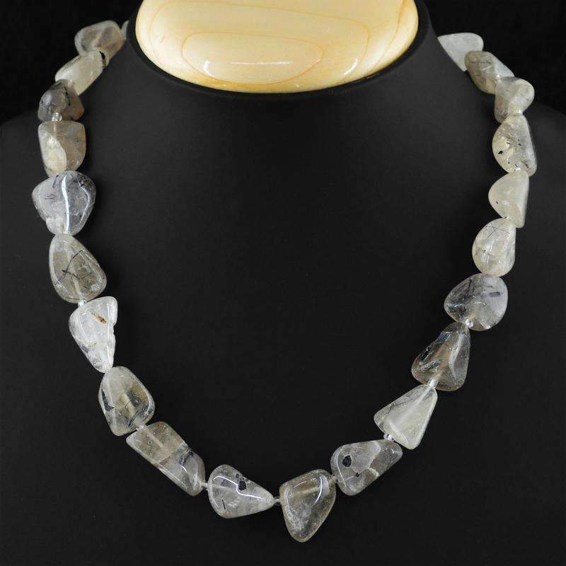 gemsmore:Single Strand Rutile Quartz Necklace Natural Untreated Beads