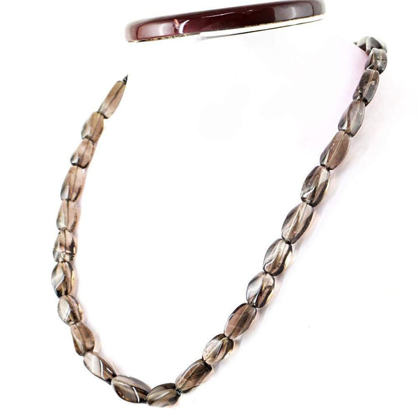 gemsmore:Single Strand Smoky Quartz Necklace Natural Untreated Beads