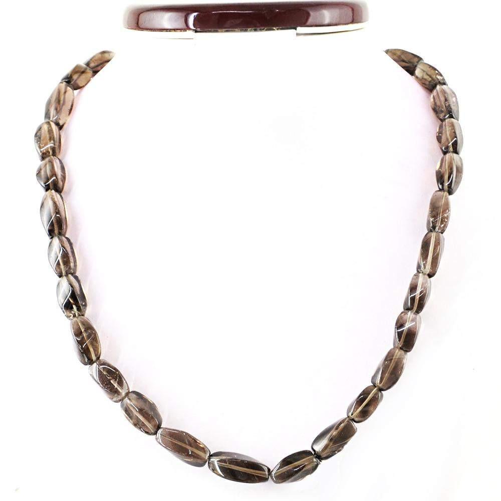 gemsmore:Single Strand Smoky Quartz Necklace Natural Untreated Beads