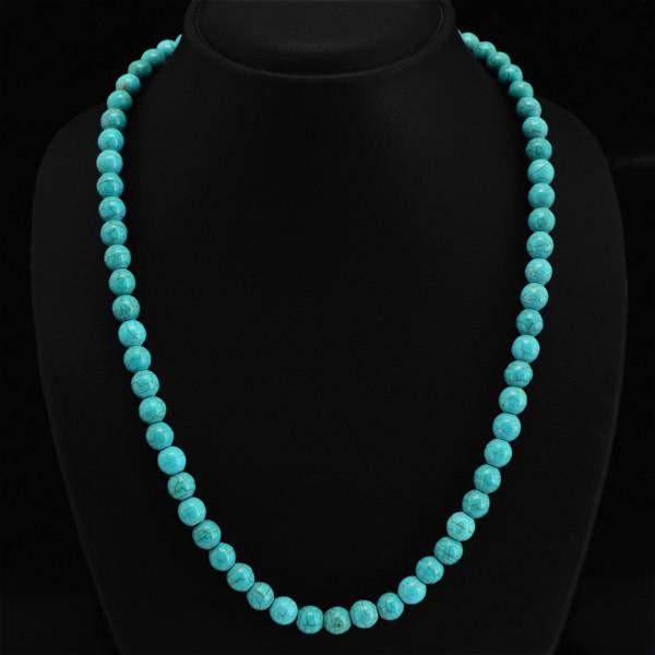 gemsmore:Single Strand Turquoise Necklace Natural 20 Inches Long Round Shape Beads