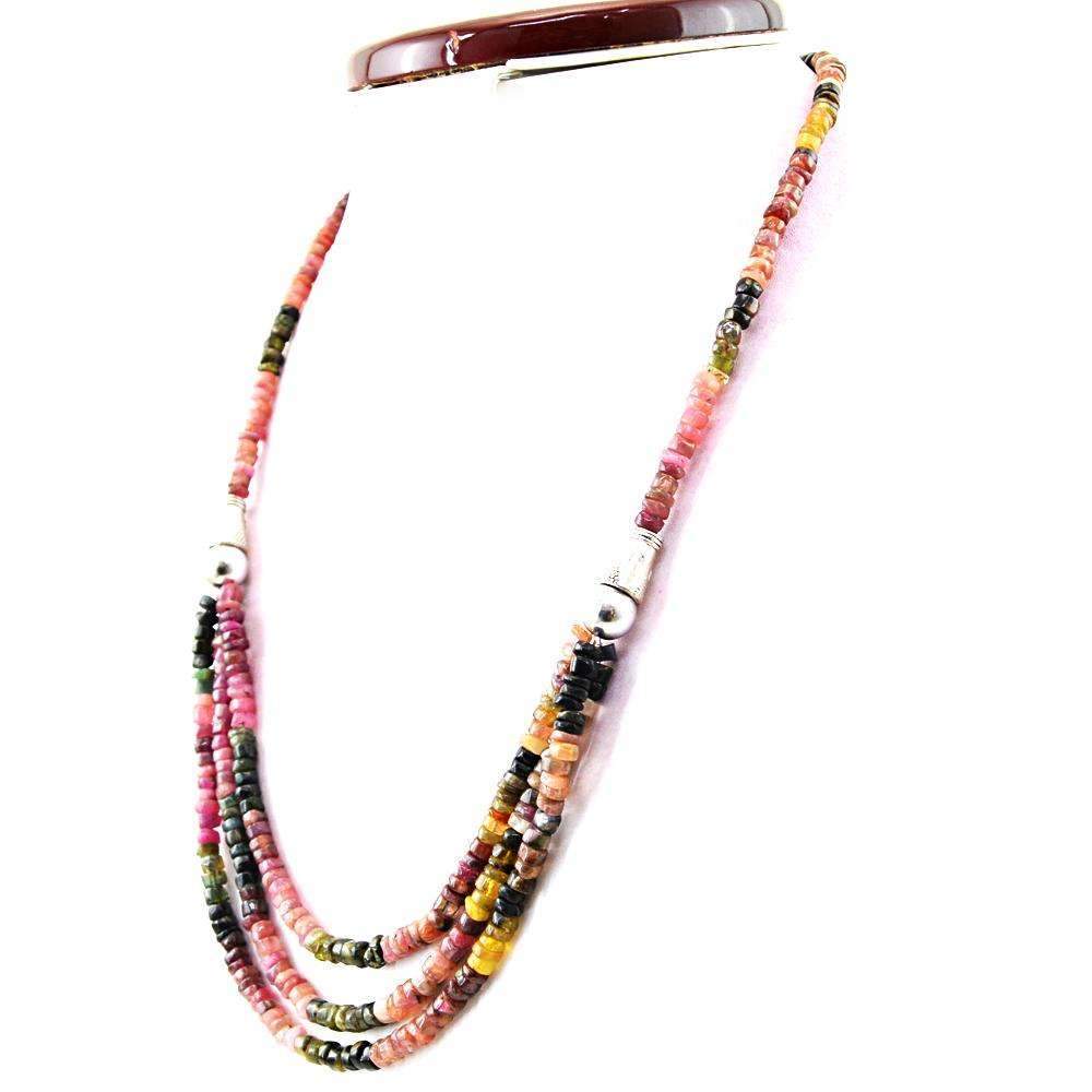 gemsmore:Single Strand Watermelon Tourmaline Necklace Natural Round Shape Beads