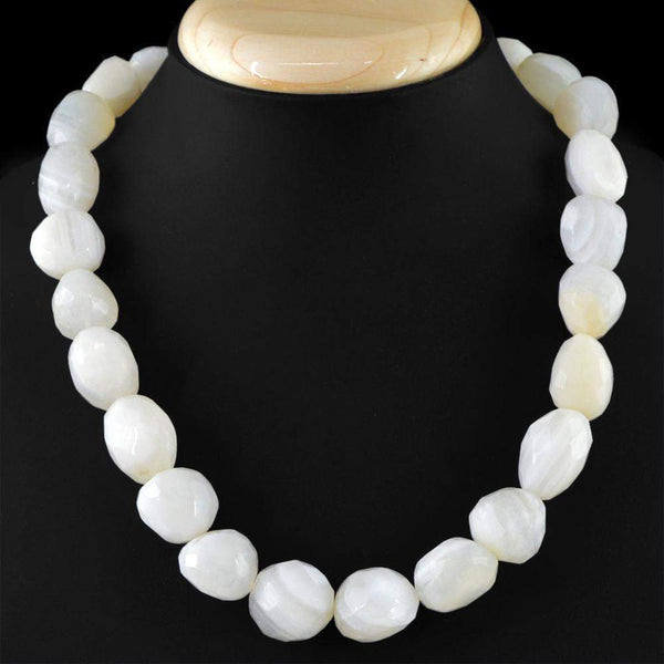 gemsmore:Single Strand White Agate Necklace Natural Faceted Beads