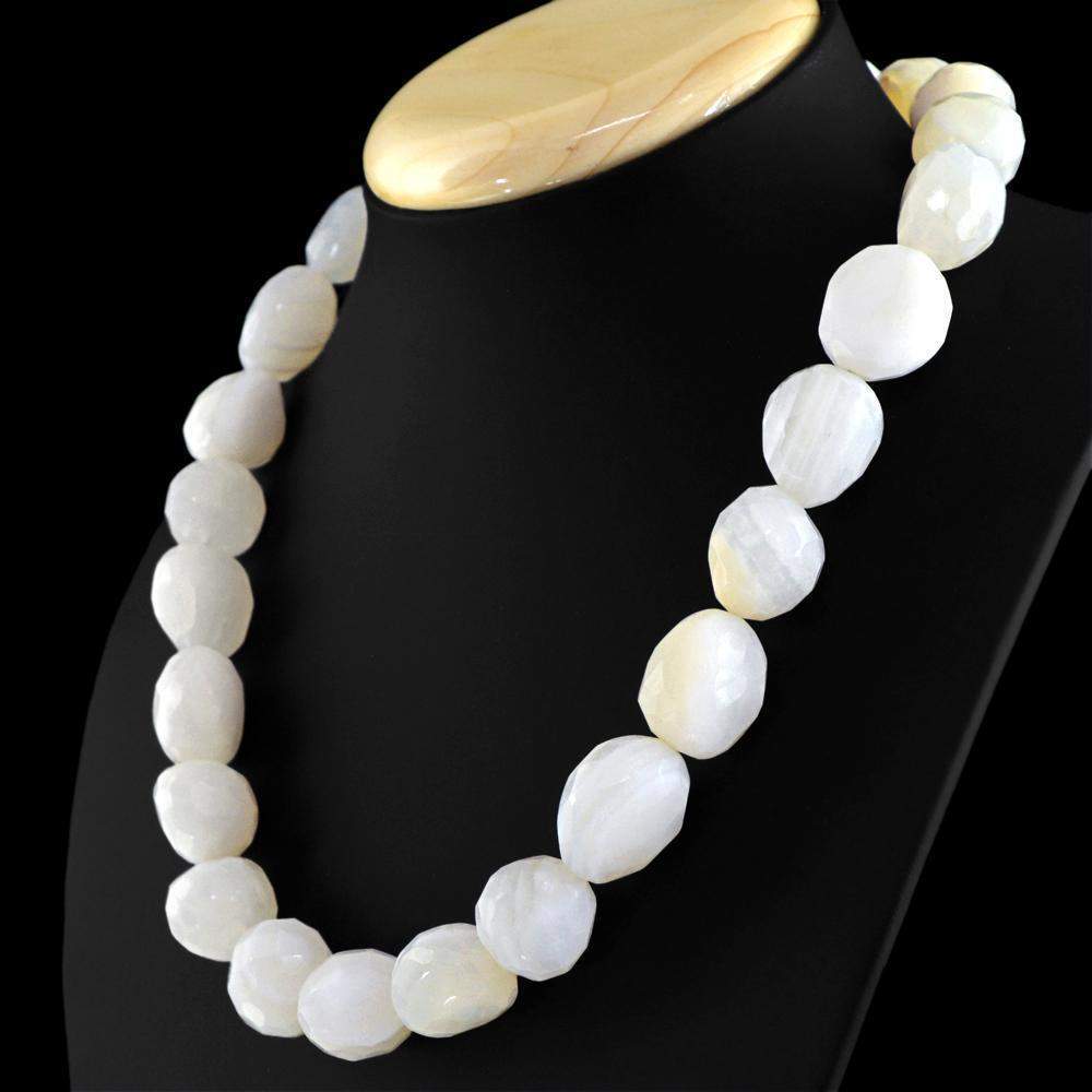 gemsmore:Single Strand White Agate Necklace Natural Faceted Beads