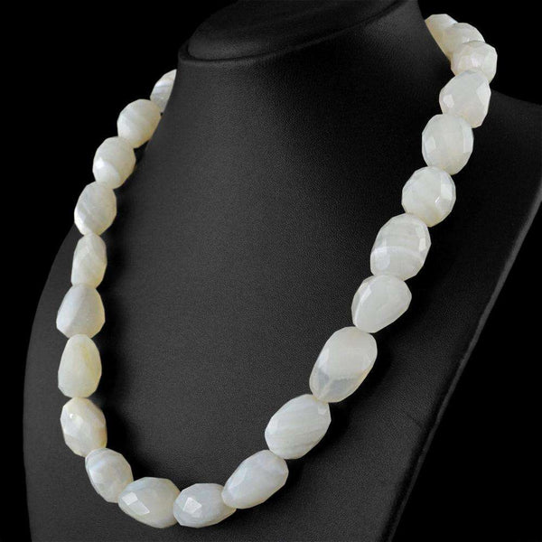 gemsmore:Single Strand White Agate Necklace Natural Faceted Beads