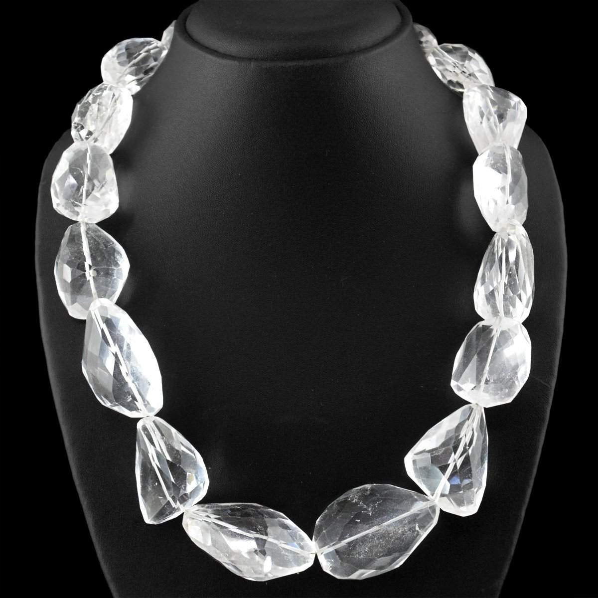 gemsmore:Single Strand White Quartz Necklace Natural Faceted Beads