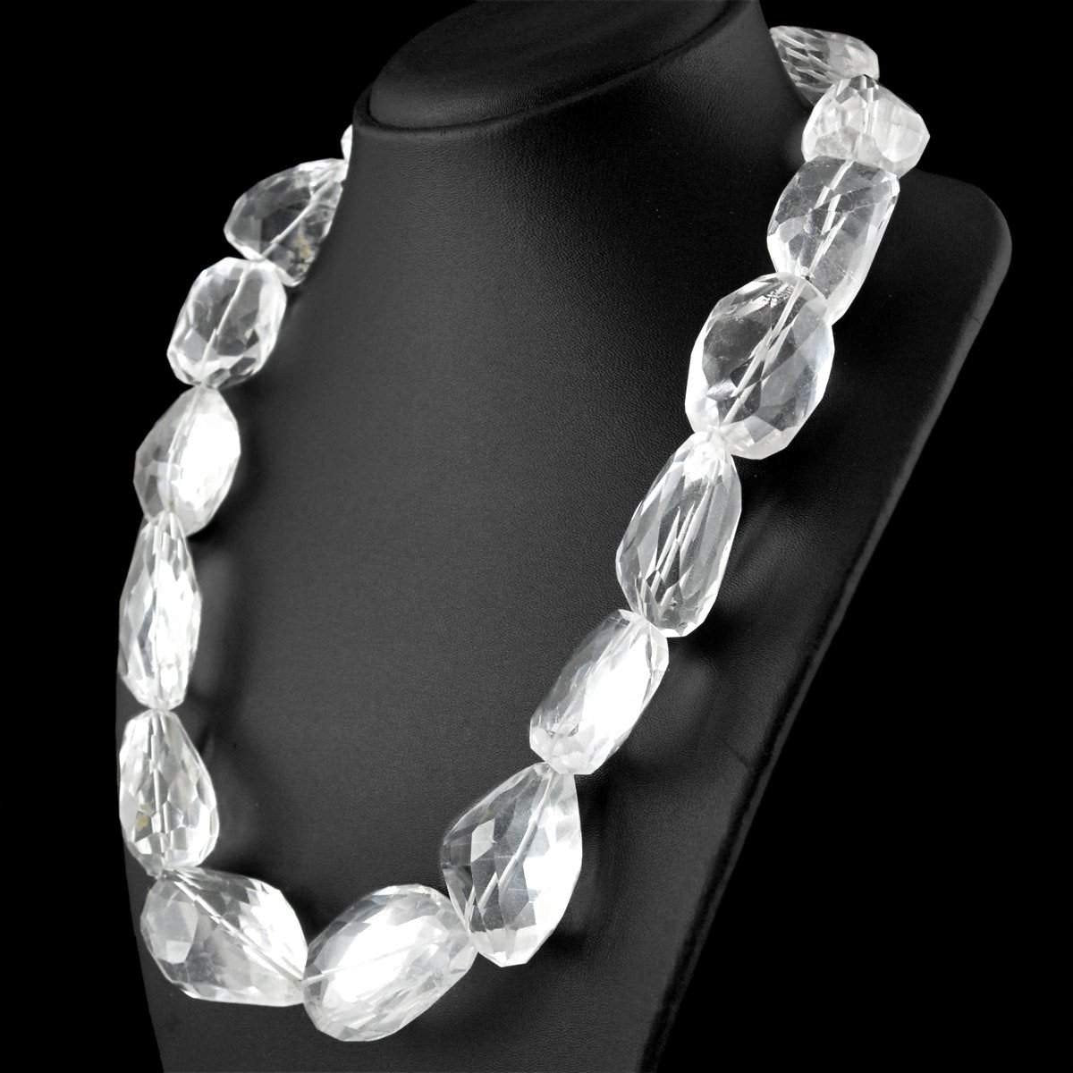 gemsmore:Single Strand White Quartz Necklace Natural Faceted Beads