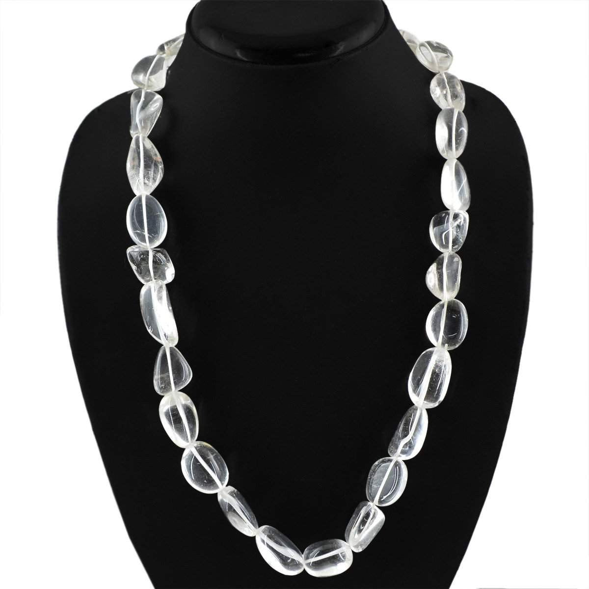 gemsmore:Single Strand White Quartz Necklace Natural Untreated Beads