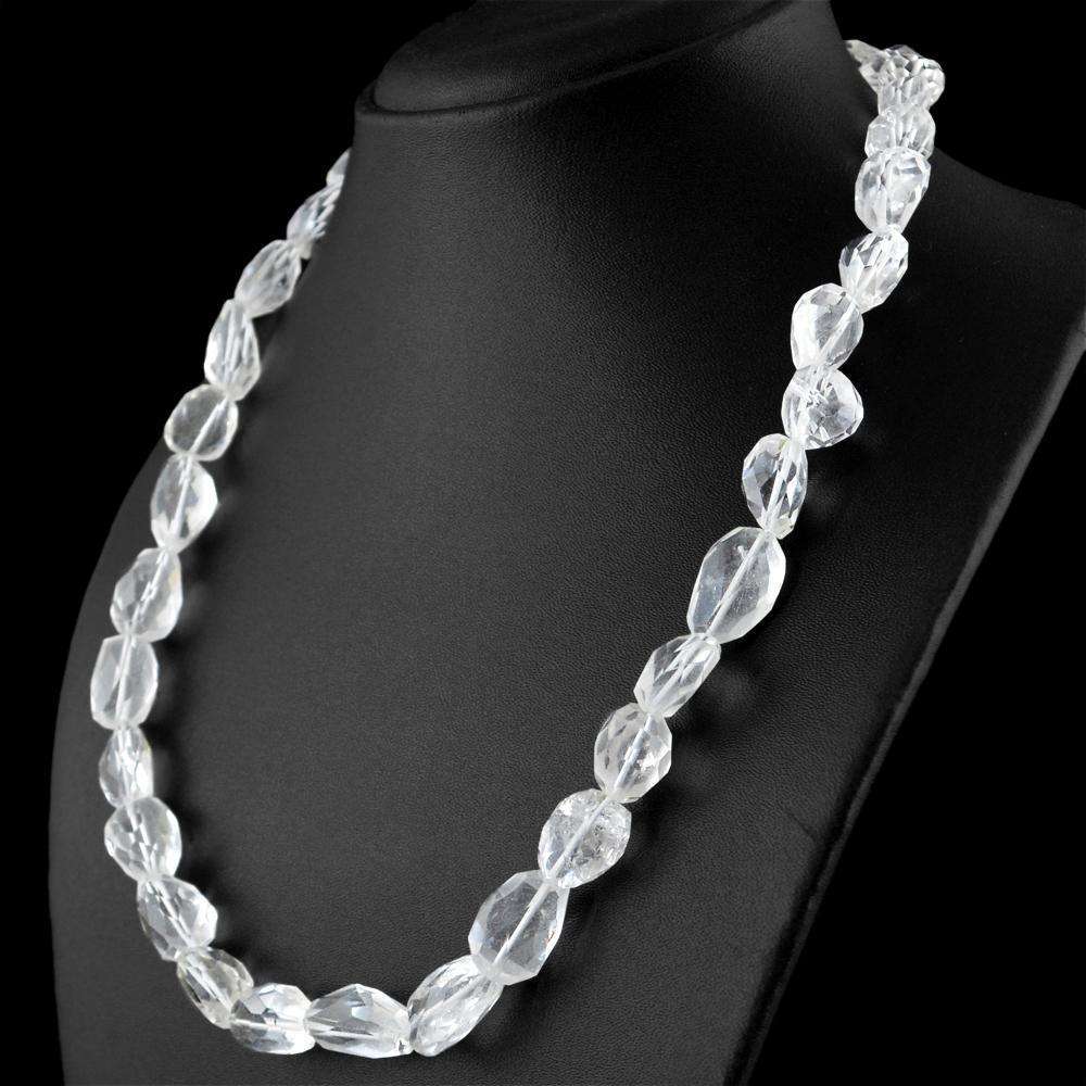 gemsmore:Single Strand White Quartz Necklace Natural Untreated Beads