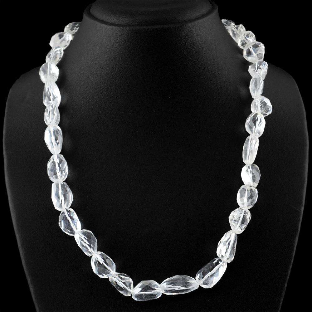 gemsmore:Single Strand White Quartz Necklace Natural Untreated Beads