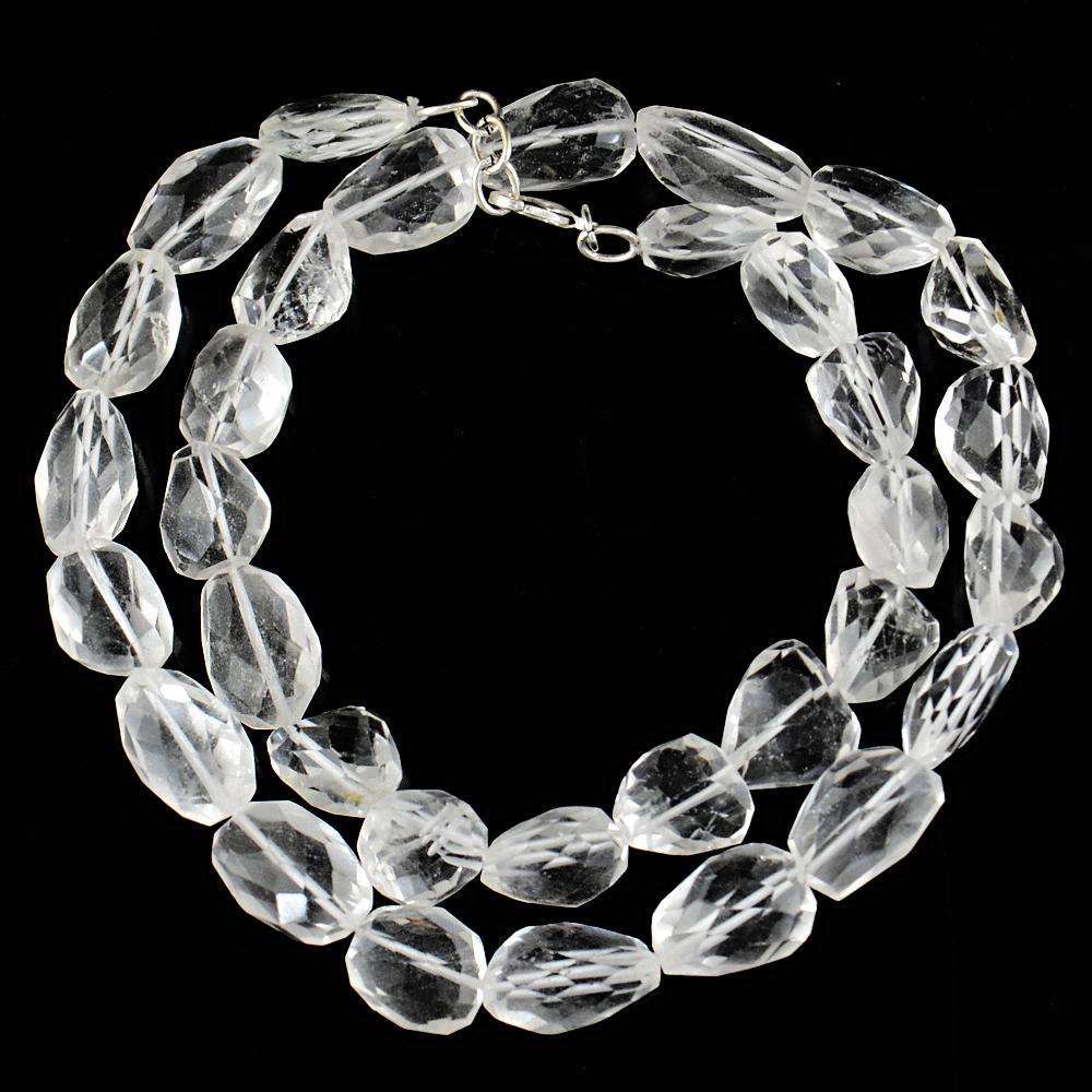 gemsmore:Single Strand White Quartz Necklace Natural Untreated Beads