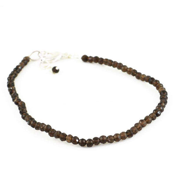 gemsmore:Smoky Quartz Bracelet Natural Round Shape Faceted Beads