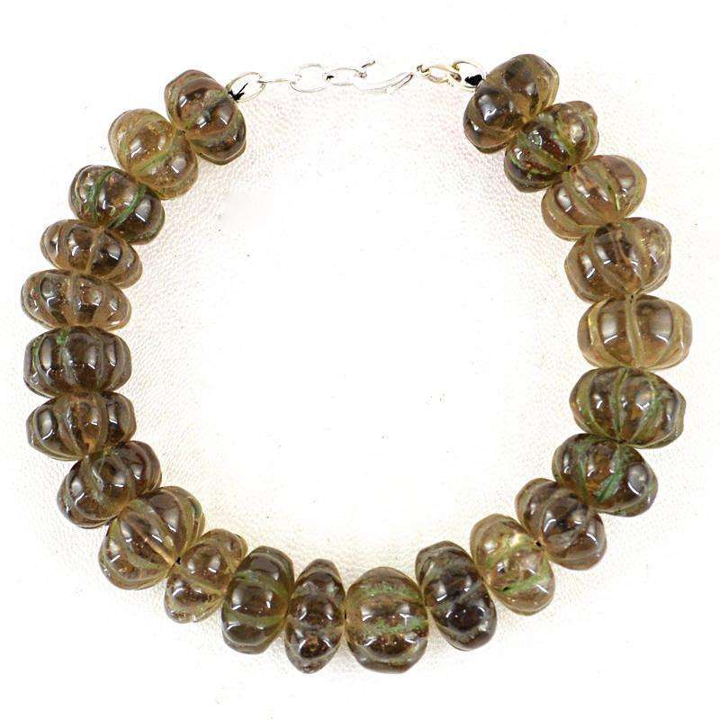 gemsmore:Smoky Quartz Craved Beads Bracelet - Natural Round Shape
