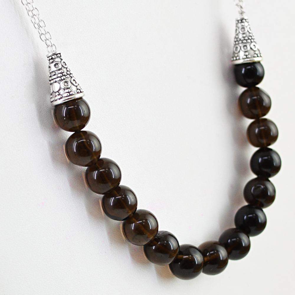gemsmore:Smoky Quartz Necklace Natural Untreated Single Strand Round Shape Beads