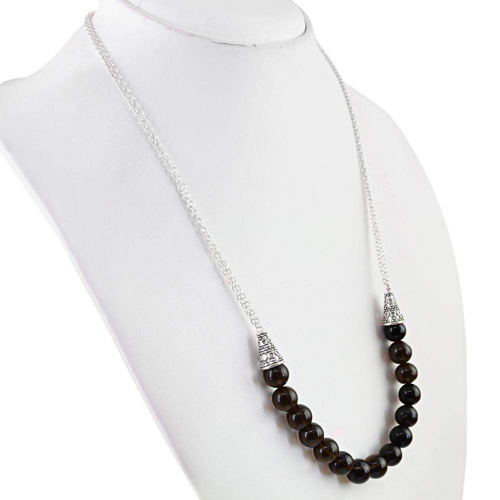 gemsmore:Smoky Quartz Necklace Natural Untreated Single Strand Round Shape Beads