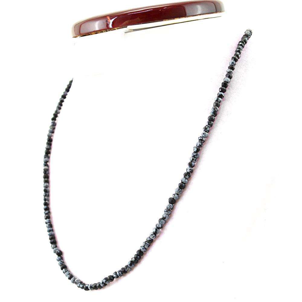 gemsmore:Snowflakes Obsidian Necklace Natural Round Shape Faceted Beads