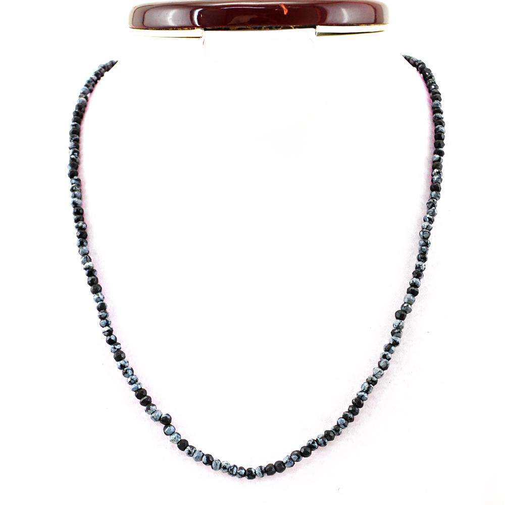 gemsmore:Snowflakes Obsidian Necklace Natural Round Shape Faceted Beads