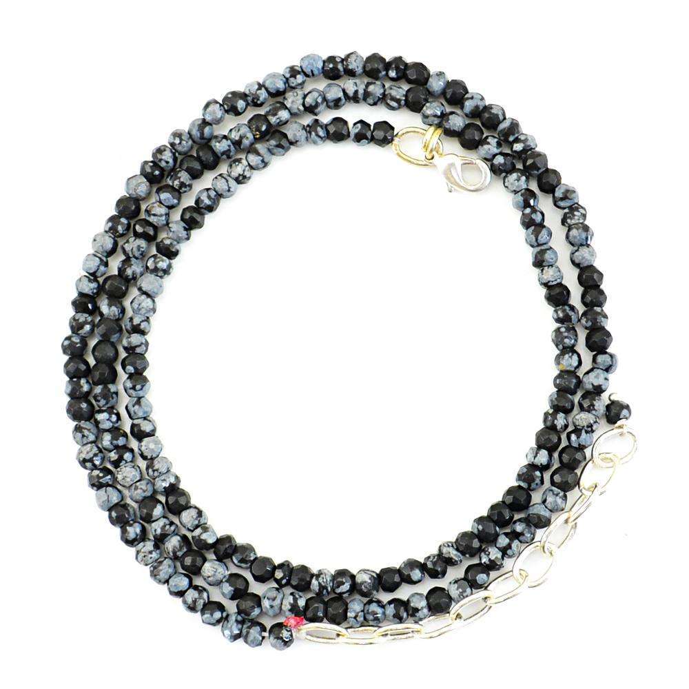 gemsmore:Snowflakes Obsidian Necklace Natural Round Shape Faceted Beads