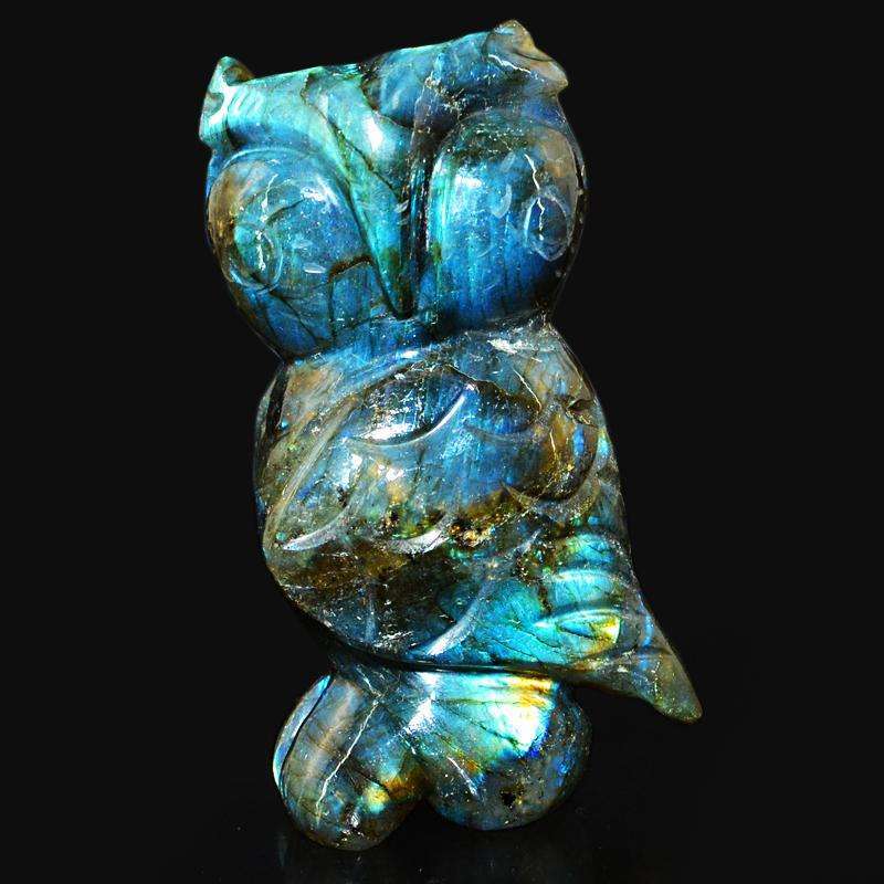 gemsmore:SOLD OUT : Amazing Blue Flash Labardorite Gemstone Owl