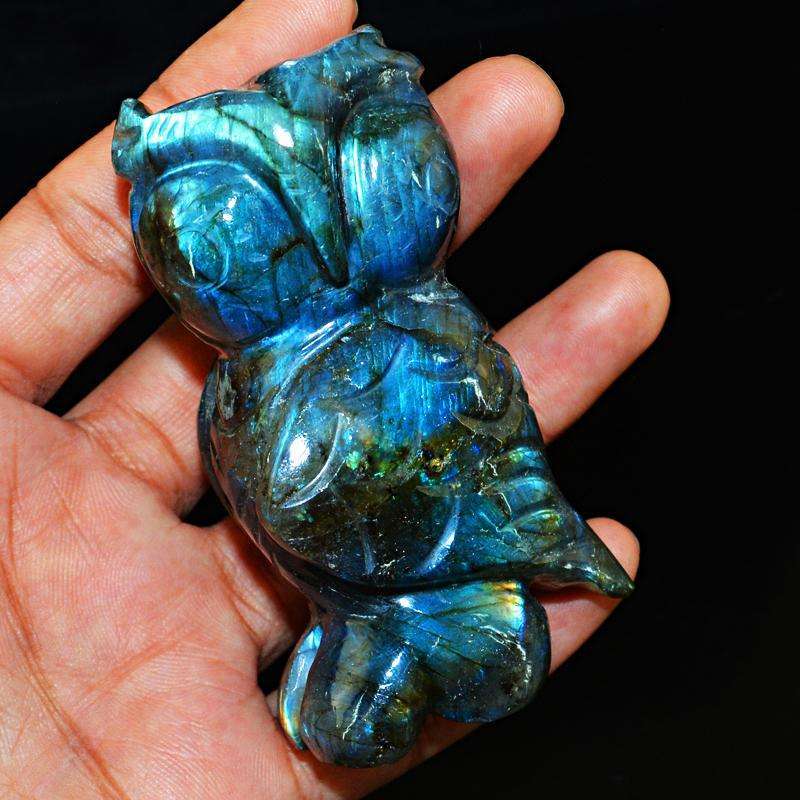 gemsmore:SOLD OUT : Amazing Blue Flash Labardorite Gemstone Owl
