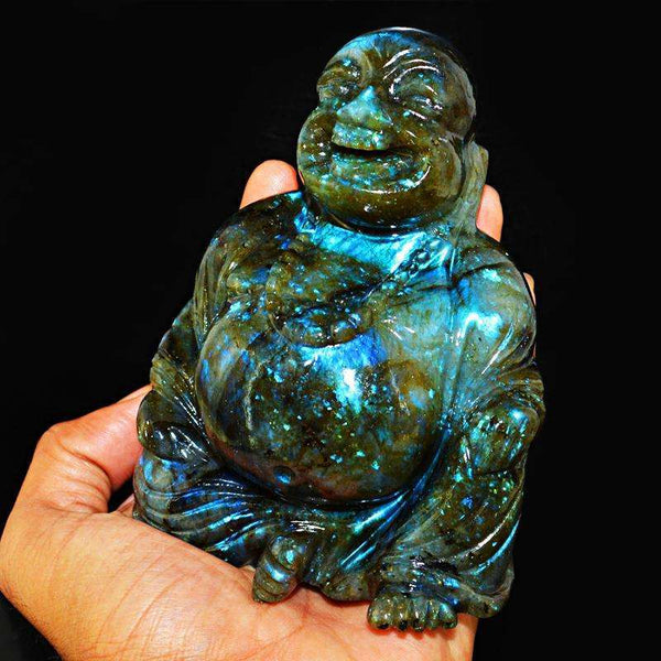gemsmore:SOLD OUT : Amazing Blue Flash Labradorite Laughing Buddha