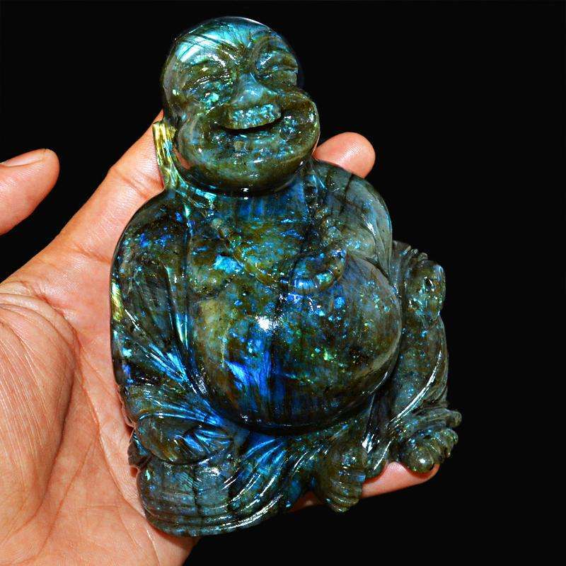 gemsmore:SOLD OUT : Amazing Blue Flash Labradorite Laughing Buddha