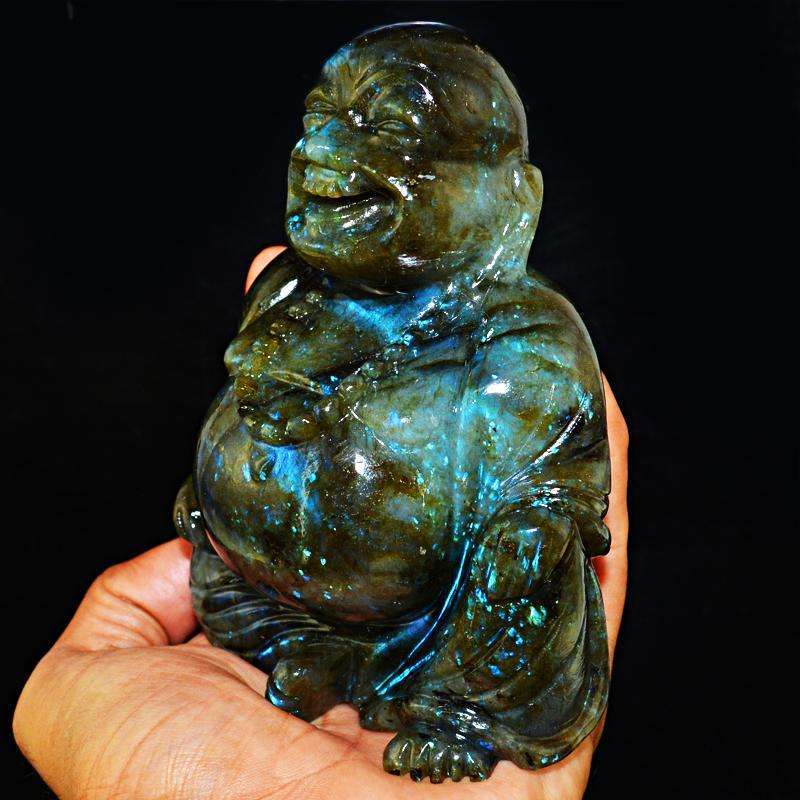 gemsmore:SOLD OUT : Amazing Blue Flash Labradorite Laughing Buddha