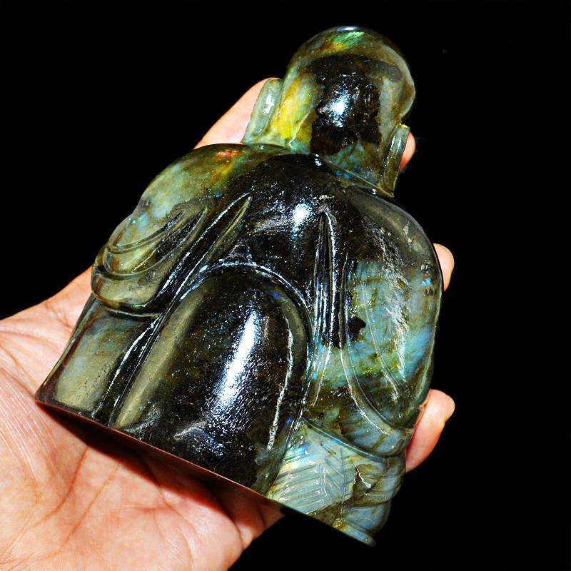 gemsmore:SOLD OUT : Amazing Blue Flash Labradorite Laughing Buddha