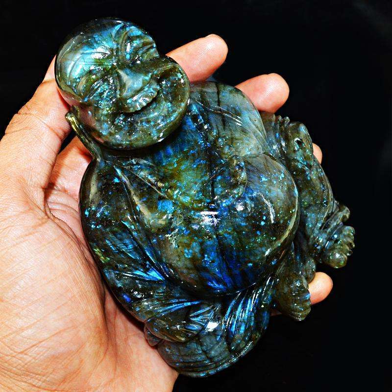 gemsmore:SOLD OUT : Amazing Blue Flash Labradorite Laughing Buddha