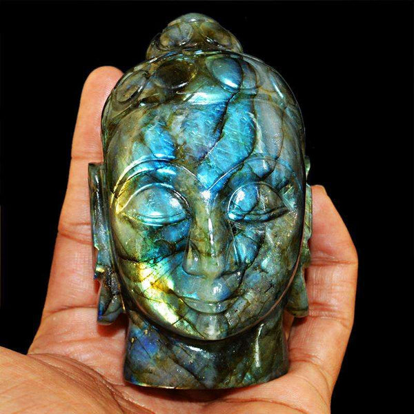 gemsmore:SOLD OUT :  Amazing Blue Labradorite Lord Buddha Head Idol