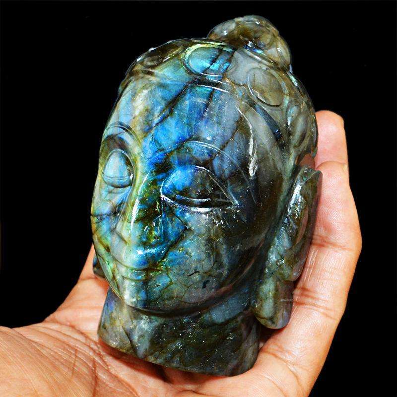 gemsmore:SOLD OUT :  Amazing Blue Labradorite Lord Buddha Head Idol