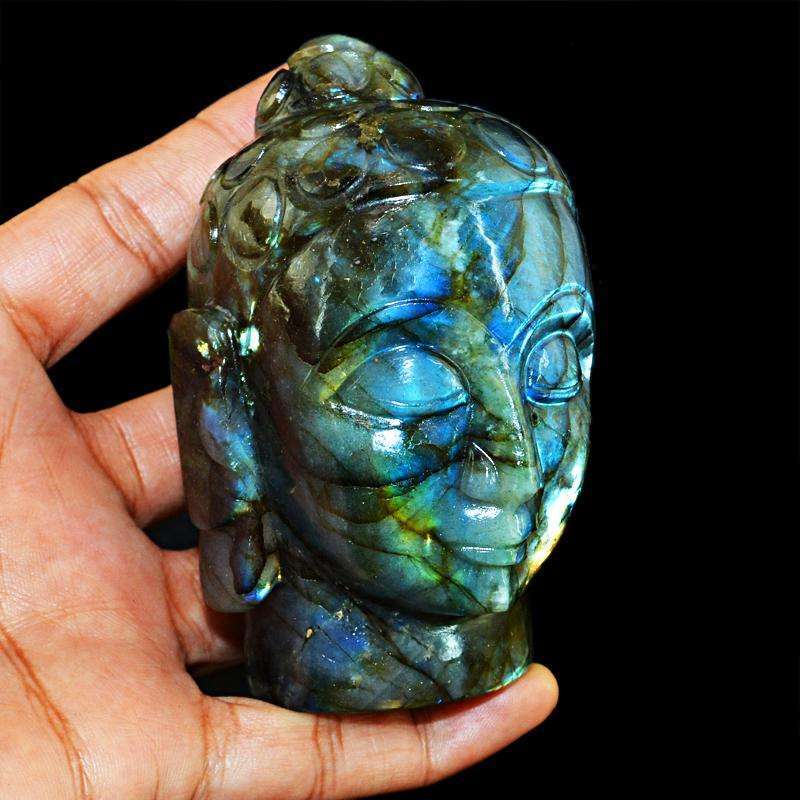 gemsmore:SOLD OUT :  Amazing Blue Labradorite Lord Buddha Head Idol