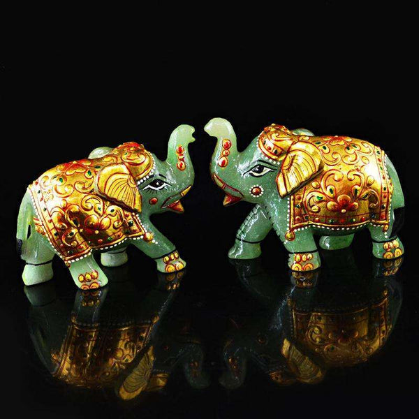 gemsmore:SOLD OUT :  Amazing Enamel Painted Aventurine Elephant Pair