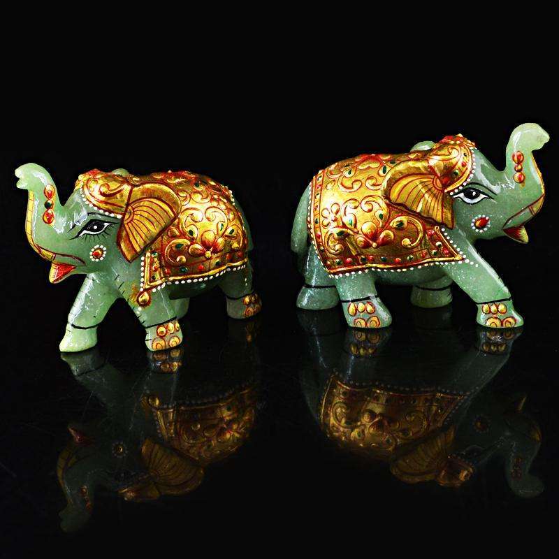 gemsmore:SOLD OUT :  Amazing Enamel Painted Aventurine Elephant Pair