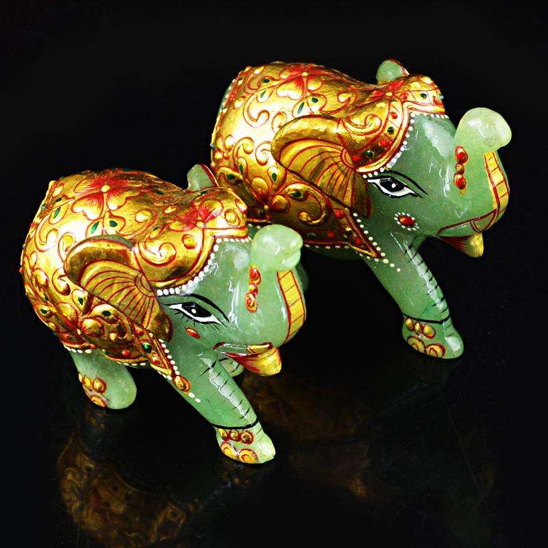 gemsmore:SOLD OUT :  Amazing Enamel Painted Aventurine Elephant Pair