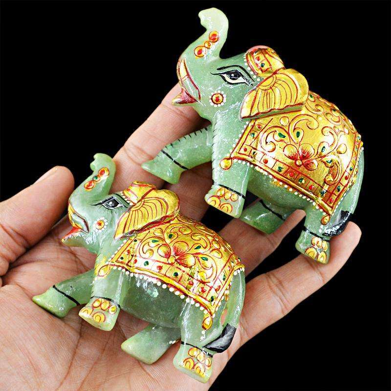 gemsmore:SOLD OUT :  Amazing Enamel Painted Aventurine Elephant Pair